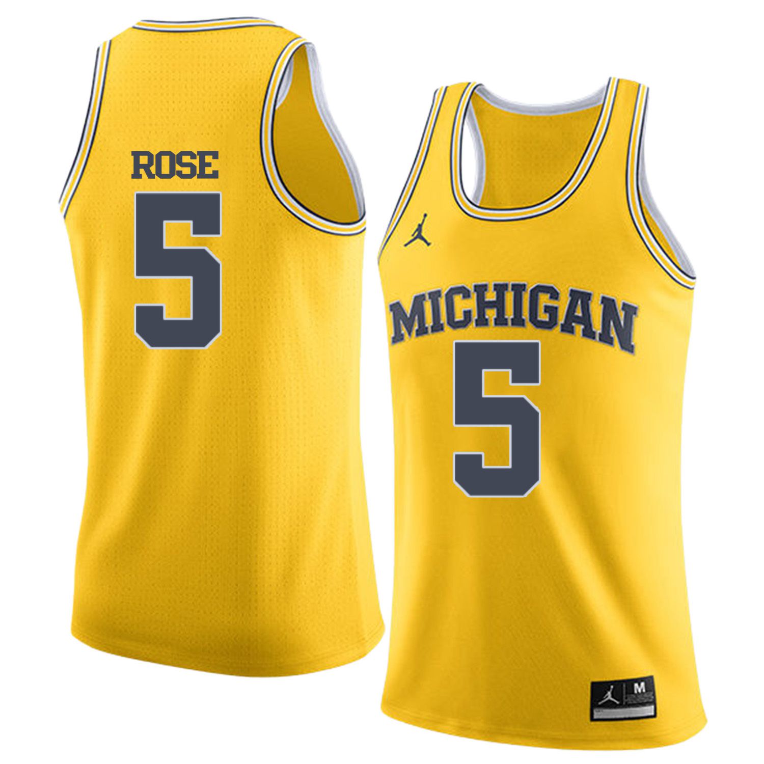Men Jordan University of Michigan Basketball Yellow #5 Rose Customized NCAA Jerseys->customized ncaa jersey->Custom Jersey